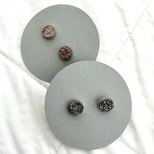 Sterling Silver Druzy Quartz Earrings (2 Pairs)
